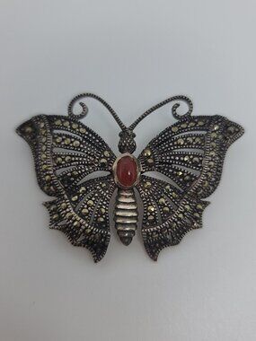 Marcasite, Garnet & Sterling Butterfly Slide